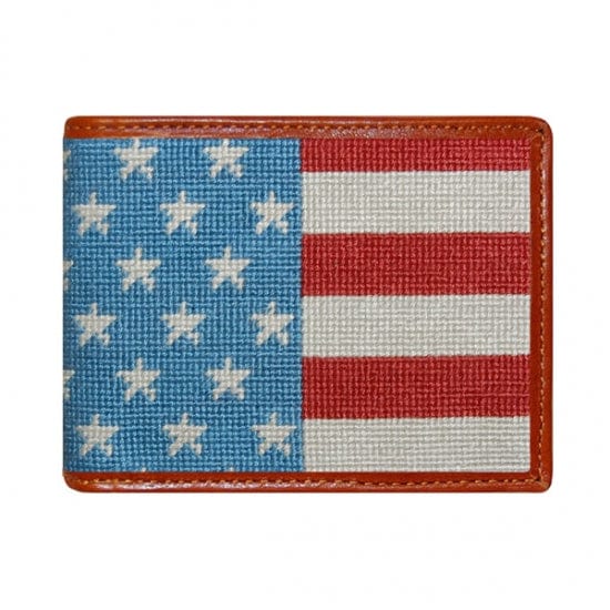 Smathers & Branson Small Leather Goods Stars and Stripes Needlepoint Bi- Fold Wallet