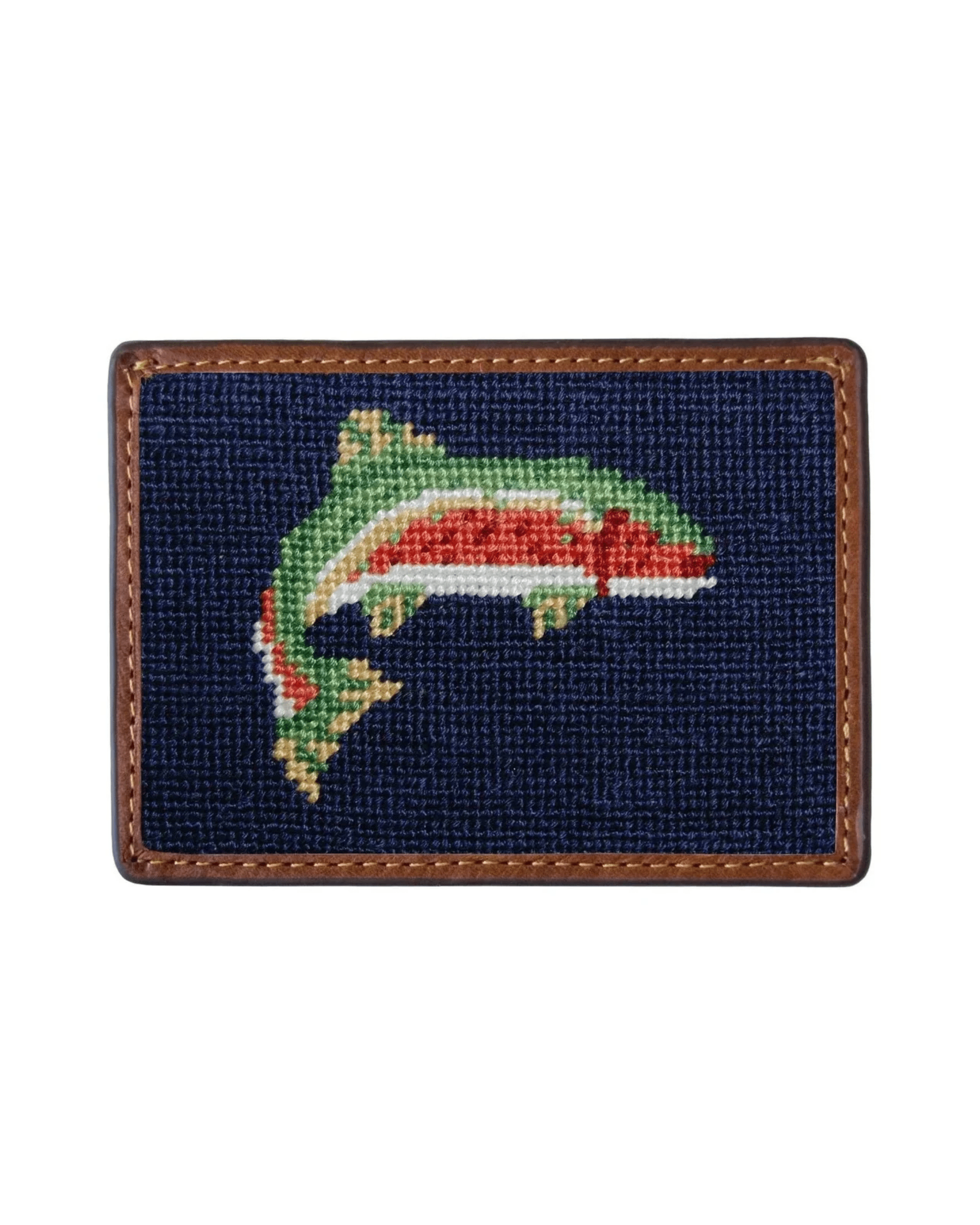 Smathers & Branson Wallets DARK NAVY Trout Needlepoint Card Wallet