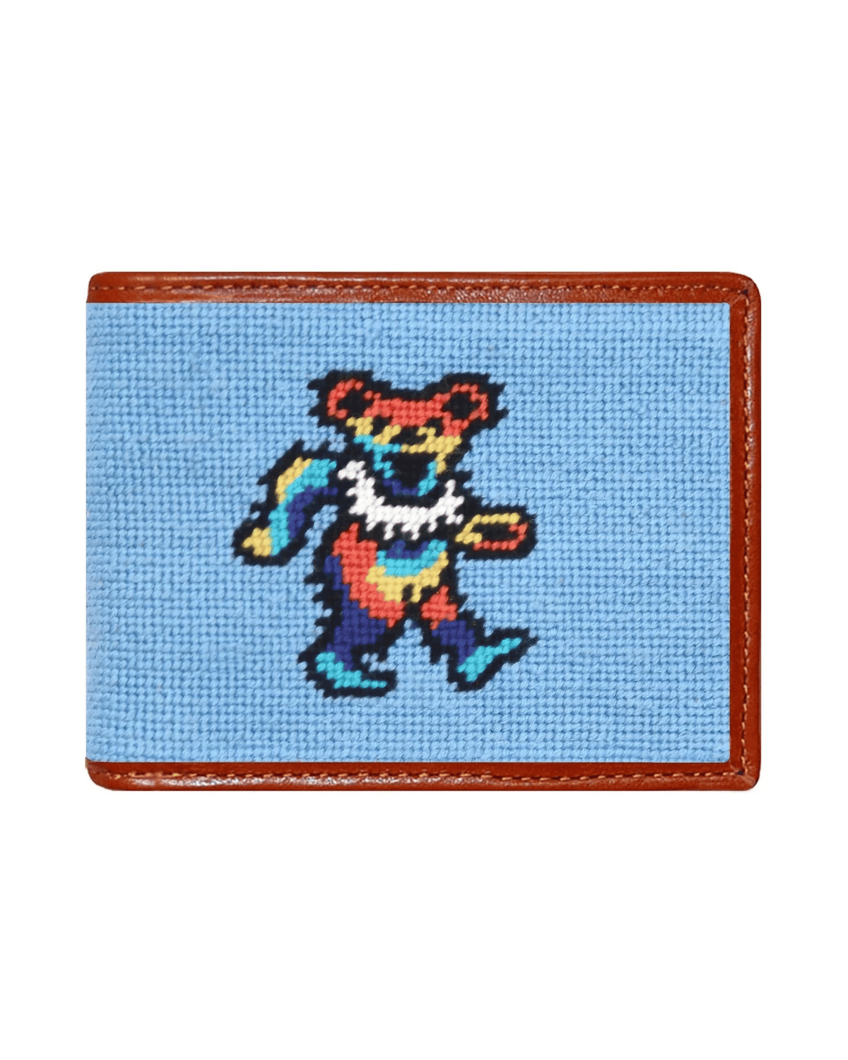 Smathers & Branson Wallets LIGHT BLUE Grateful Dead Dancing Bears Needlepoint Bifold Wallet