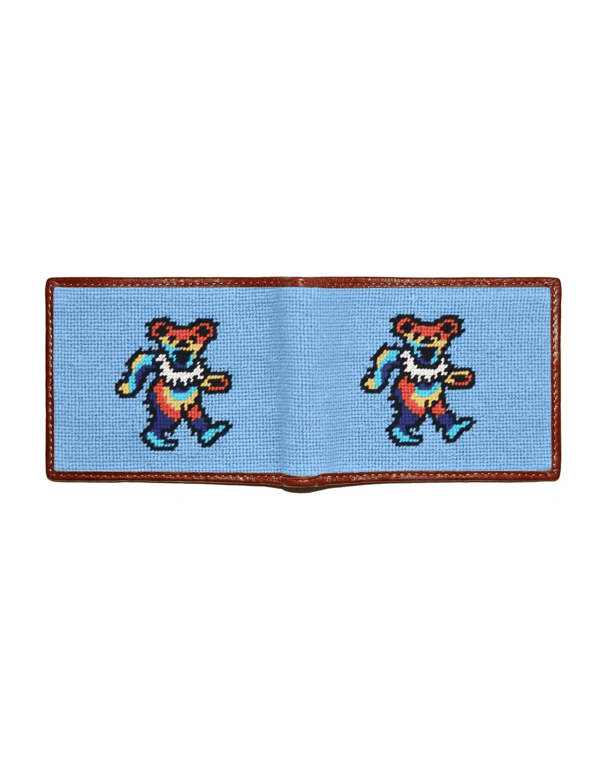 Smathers & Branson Wallets LIGHT BLUE Grateful Dead Dancing Bears Needlepoint Bifold Wallet