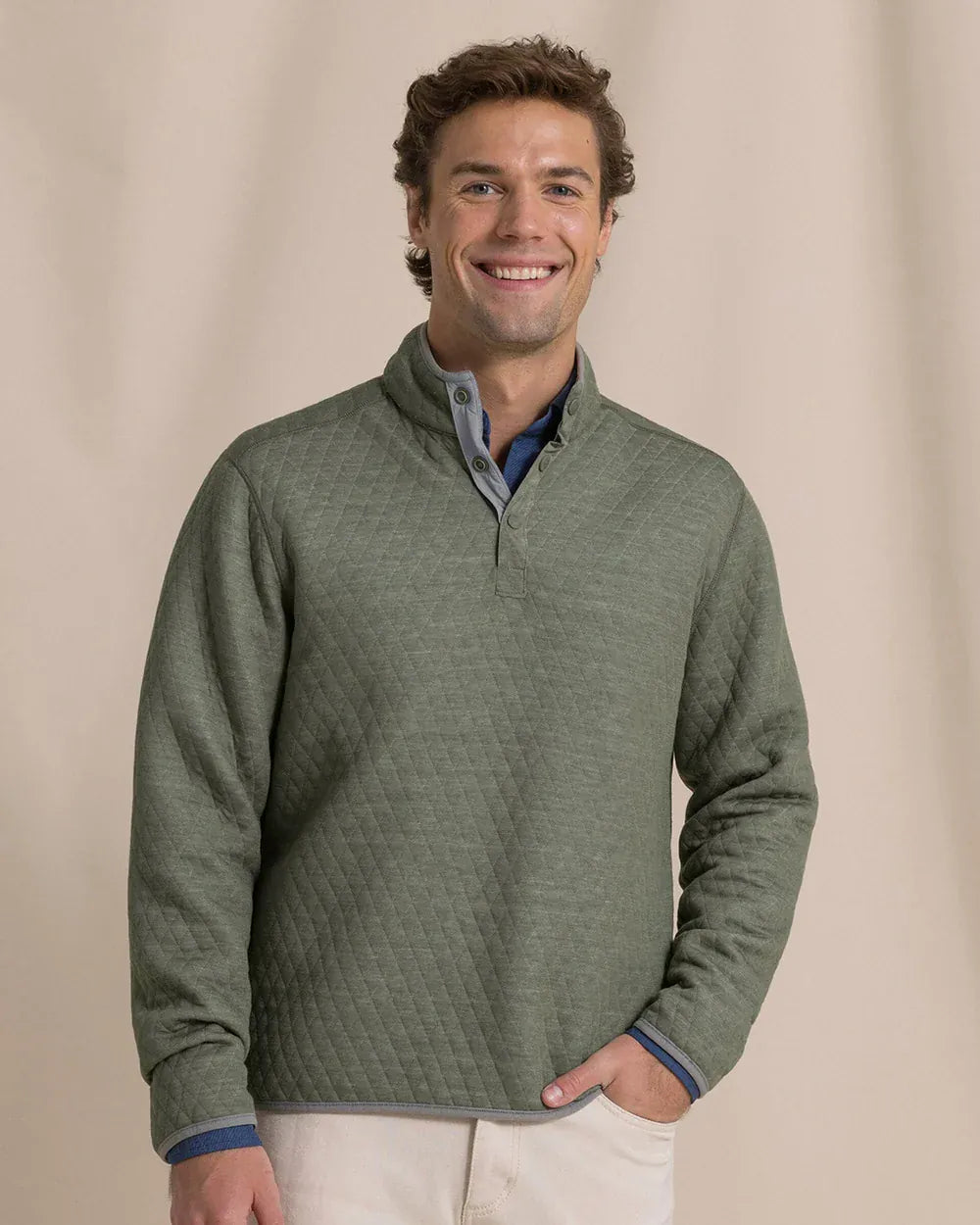 Southern Tide 1/4 Zip Quilted Heather Reversible Quarter Snap
