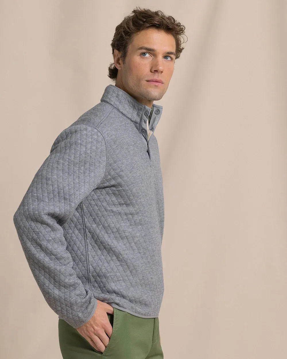 Southern Tide 1/4 Zip Quilted Heather Reversible Quarter Snap