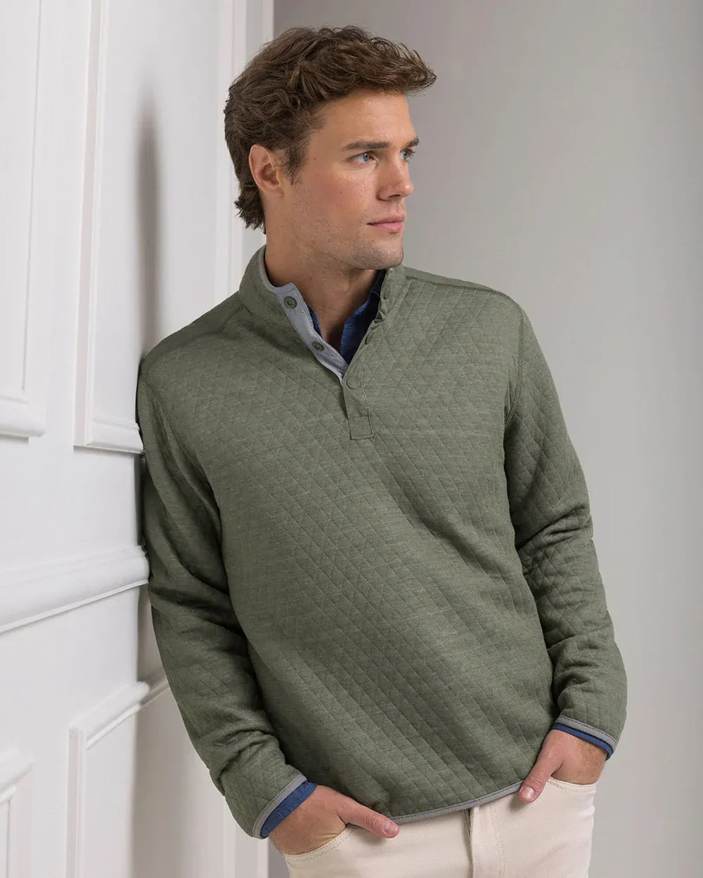 Southern Tide 1/4 Zip Quilted Heather Reversible Quarter Snap