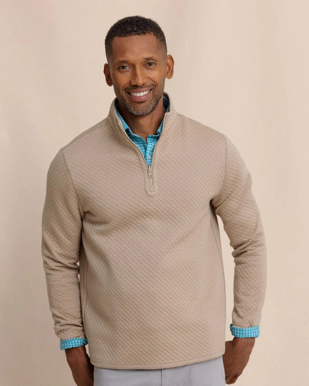 Southern Tide 1/4 Zip SANDSTONE KHAKI / S Oak Island Reversible Quarter Zip