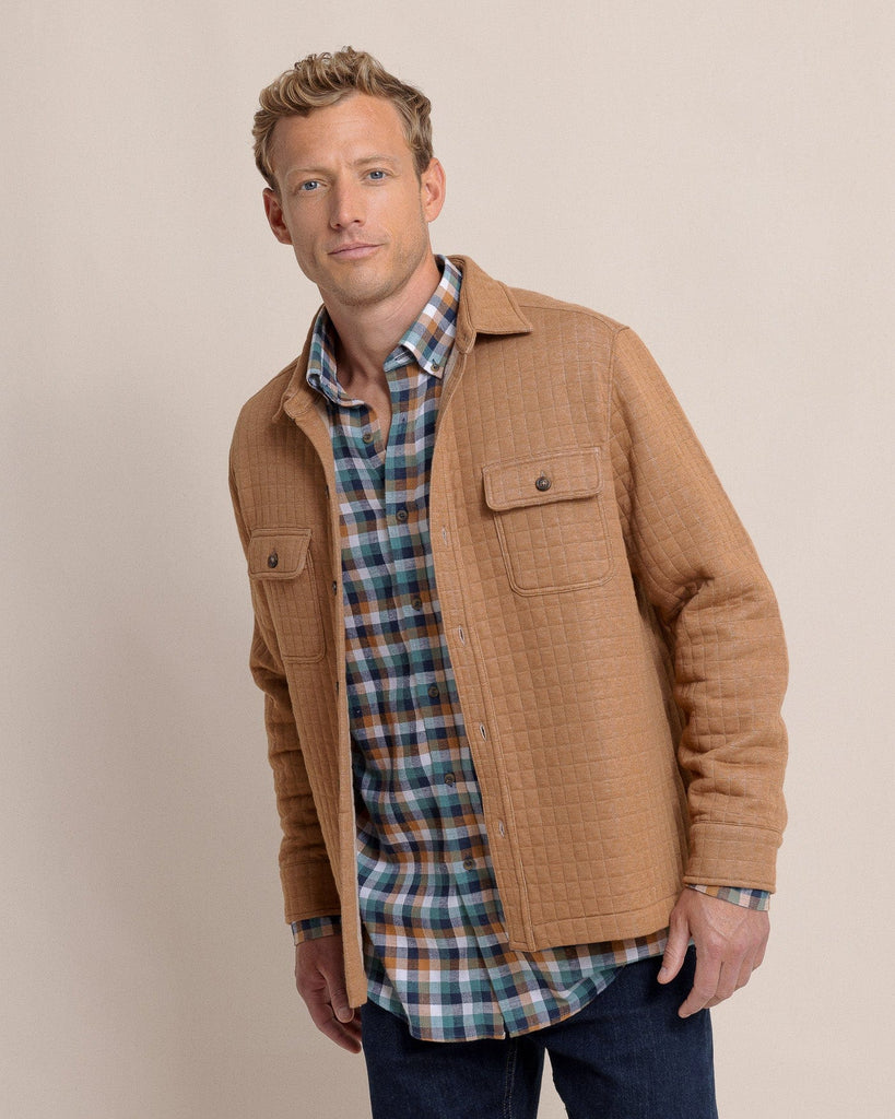 Southern Tide Outerwear Fairwood Quilted Knit Shacket- Hazelnut Khaki
