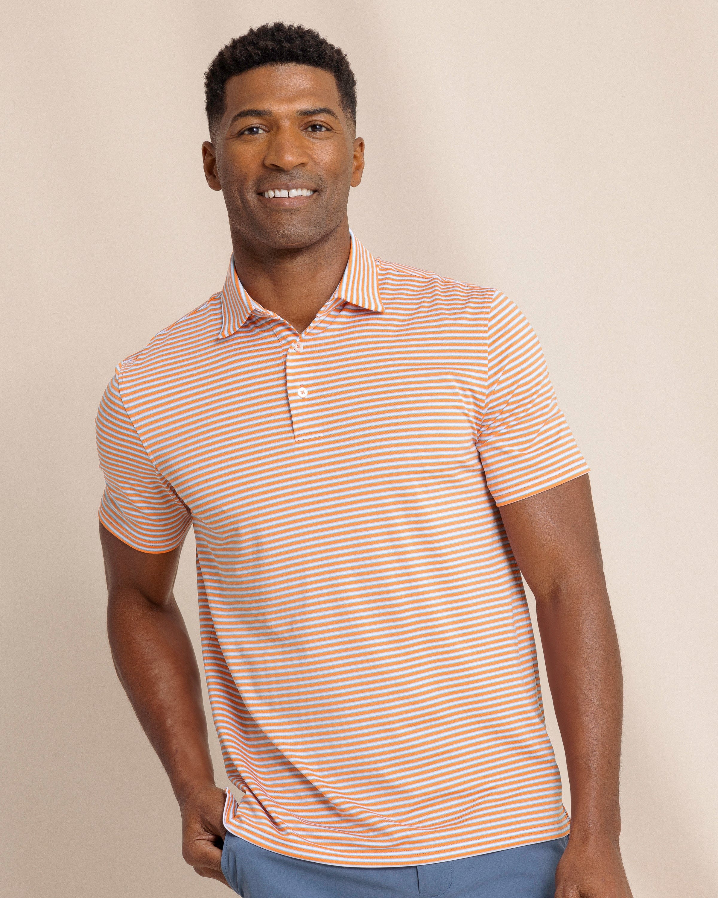 Southern Tide Polos Driver Caravel Stripe Polo - Peach Parfait