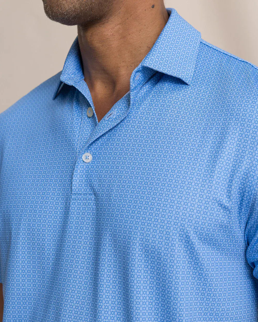 Southern Tide Polos Driver Seaside Geo Printed Polo in Blue Stream