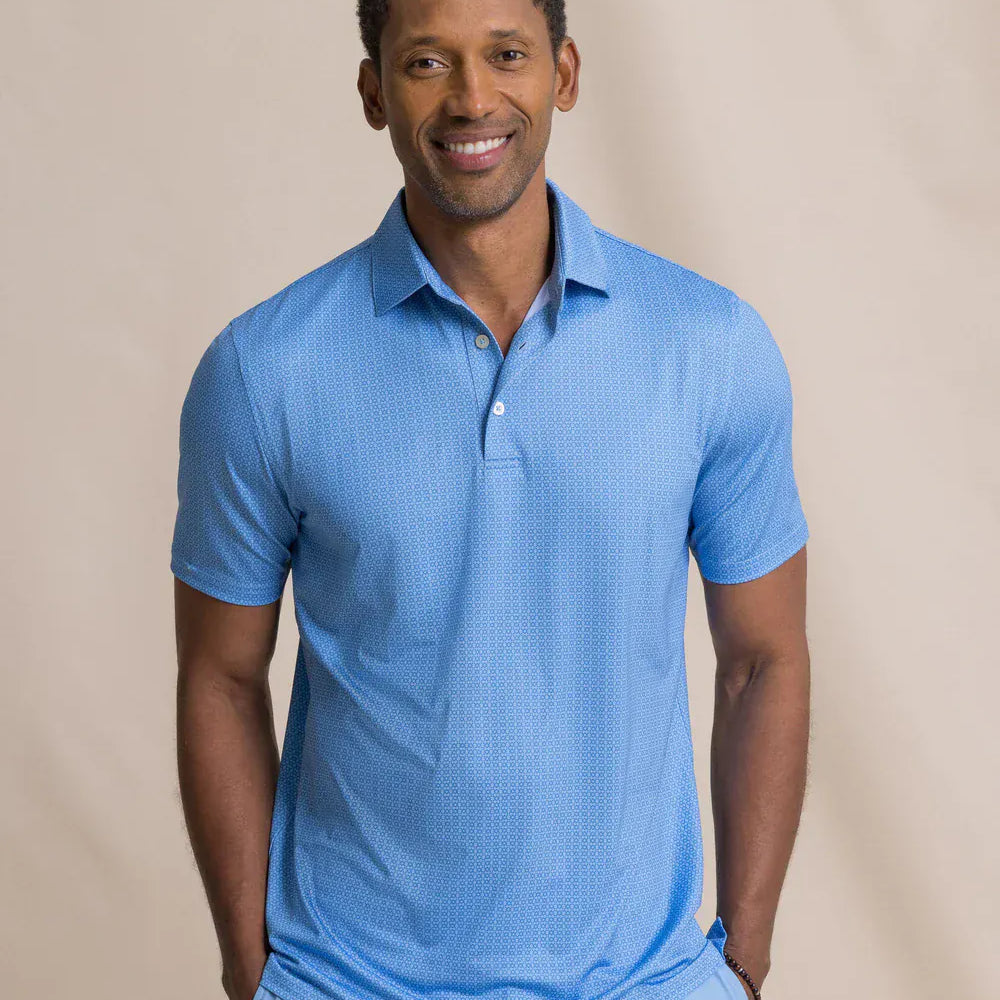 Southern Tide Polos Driver Seaside Geo Printed Polo in Blue Stream