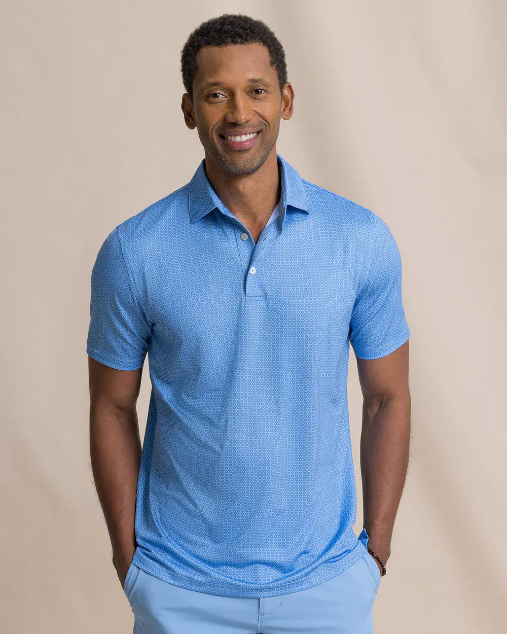 Southern Tide Polos Driver Seaside Geo Printed Polo in Blue Stream