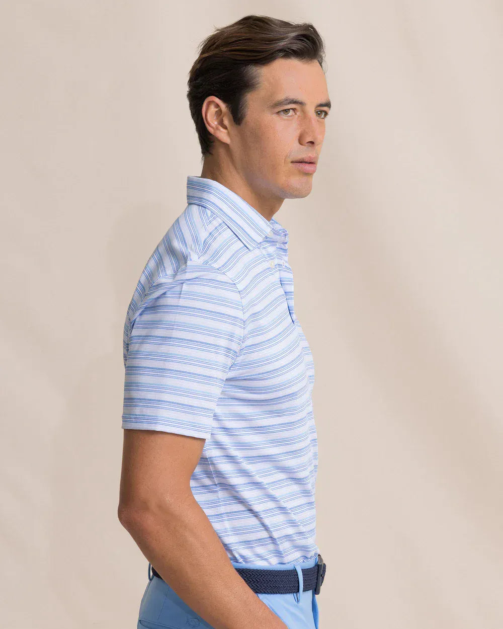 Southern Tide Polos Driver Wild Winds Stripe Polo in Heather Blue Stream