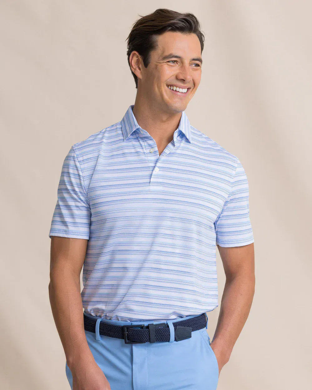 Southern Tide Polos Driver Wild Winds Stripe Polo in Heather Blue Stream