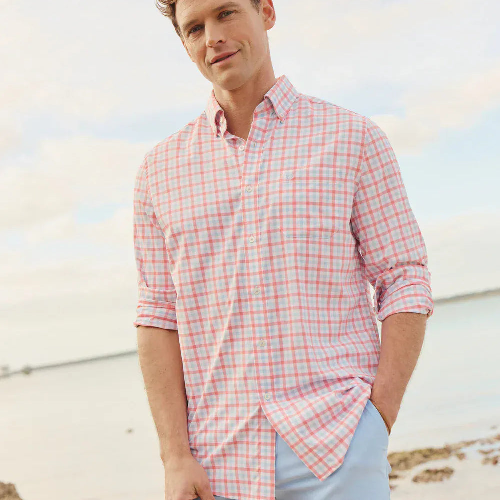 Southern Tide Sport Shirts Albemarle Gingham brrr°® Intercoastal Sport Shirt in Sunkist Coral