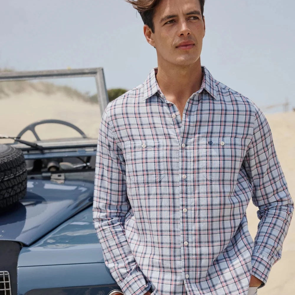 Southern Tide Sport Shirts Benton Plaid Heather Double Cloth Long Sleeve Sport Shirt