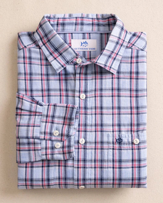 Southern Tide Sport Shirts Benton Plaid Heather Double Cloth Long Sleeve Sport Shirt