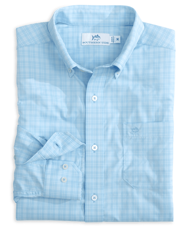 Southern Tide Sport Shirts brrr° Intercoastal Pettigru Plaid Long Sleeve Sport Shirt - Clearwater Blue