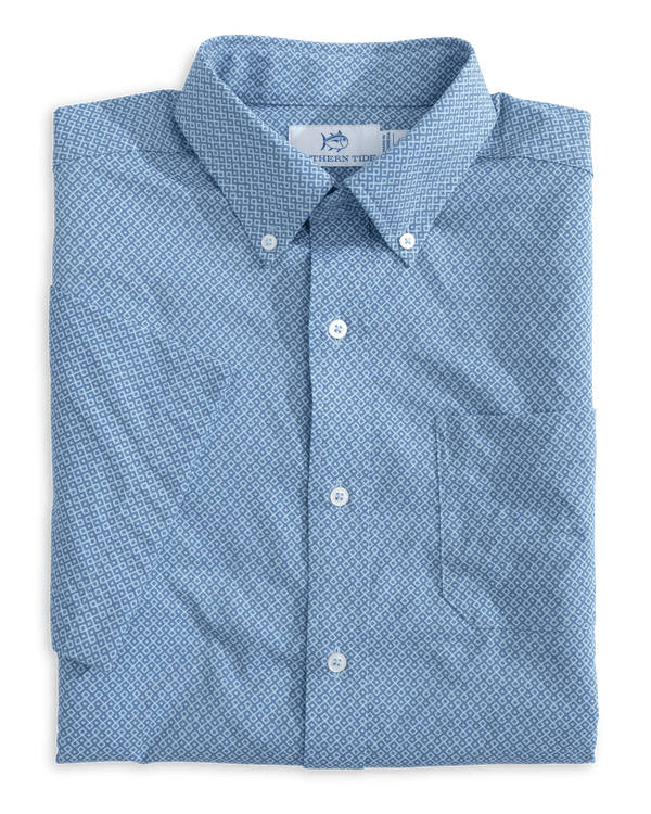 Southern Tide Sport Shirts brrr° Intercoastal Retro Geo Short Sleeve Sport Shirt - Coronet Blue