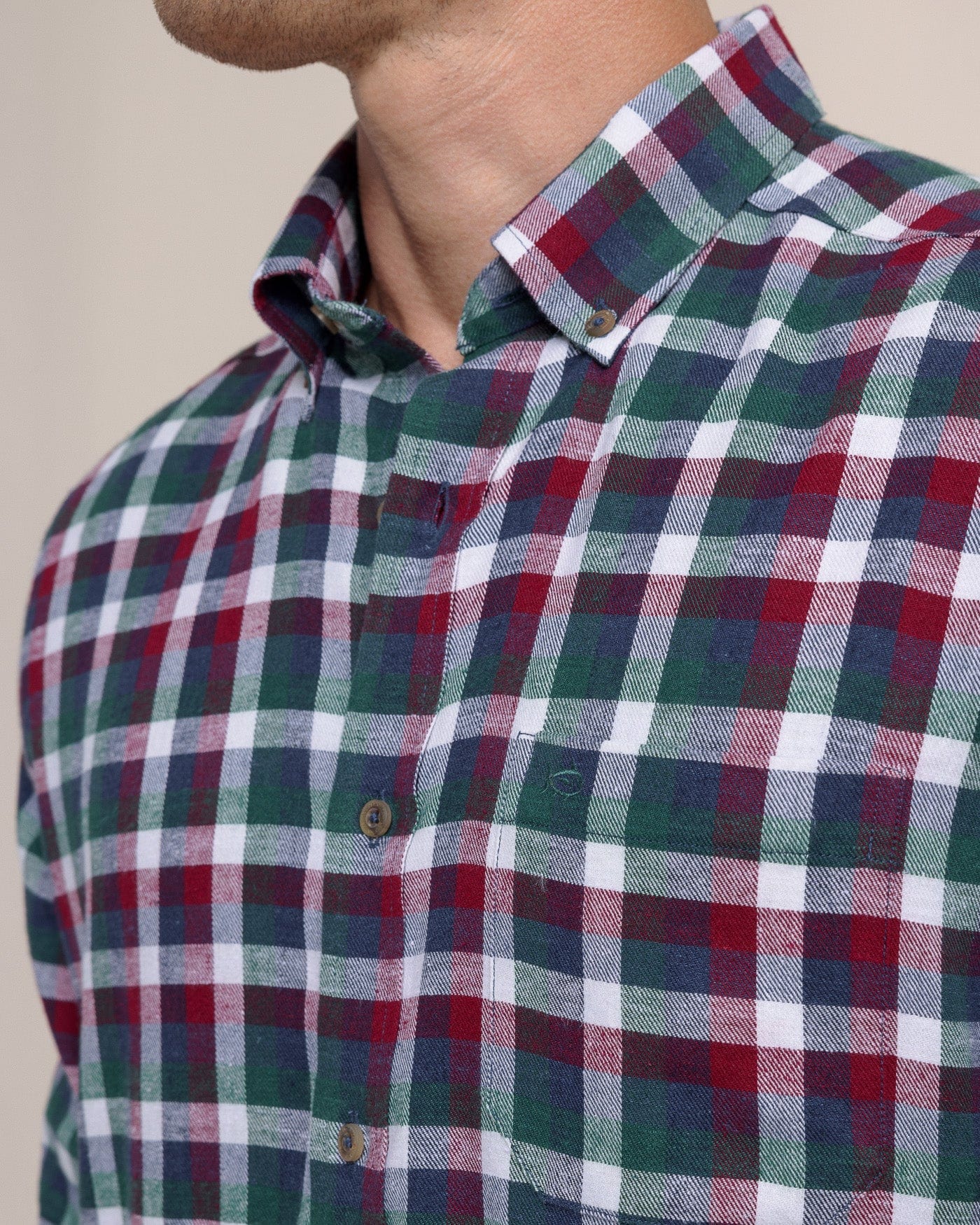 Southern Tide Sport Shirts Cobblestone Plaid Beach Flannel Sport Shirt- Muscadine
