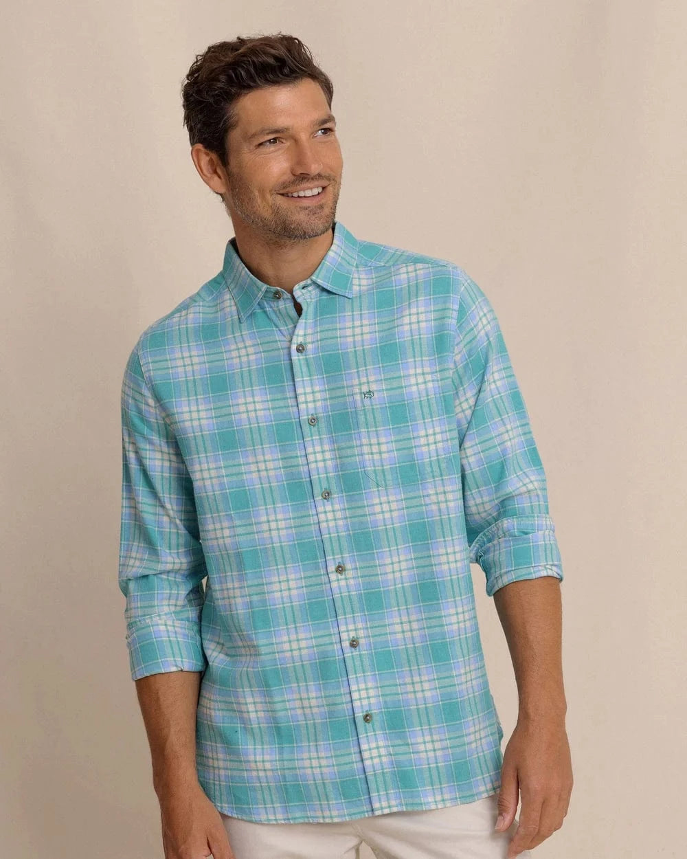 Southern Tide Sport Shirts HEATHER SPRUCE SHADE / S Ashborough Plaid Brushed Twill Sport Shirt