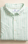 Southern Tide Sport Shirts Jade Green / L Crepe Myrtle Striped Linen Short Sleeve Sport Shirt