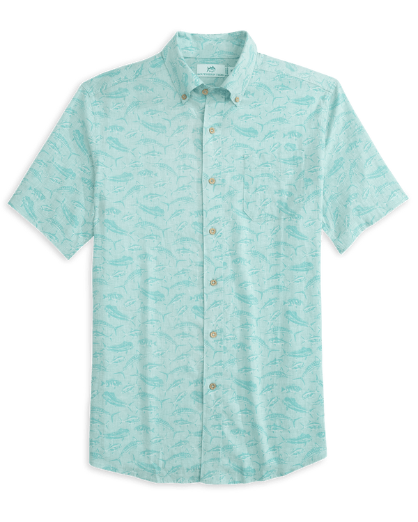 Southern Tide Sport Shirts Linen Rayon You've Been Schooled Short Sleeve Sport Shirt - Wake Blue