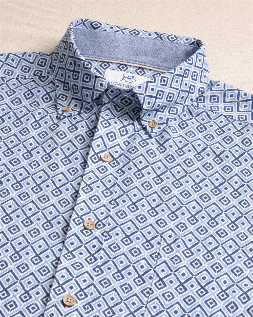 Southern Tide Sport Shirts Marine Mirage Linen Rayon Short Sleeve Sport Shirt