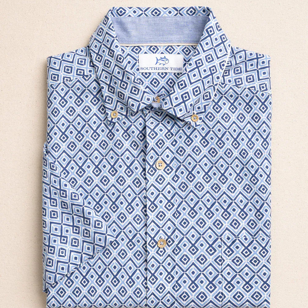 Southern Tide Sport Shirts Marine Mirage Linen Rayon Short Sleeve Sport Shirt