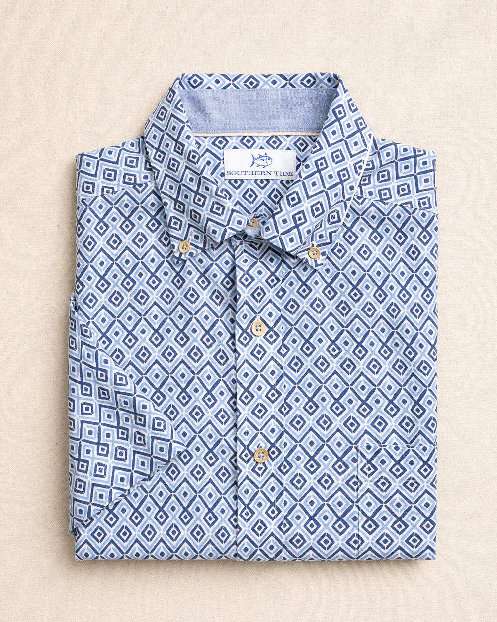 Southern Tide Sport Shirts Marine Mirage Linen Rayon Short Sleeve Sport Shirt