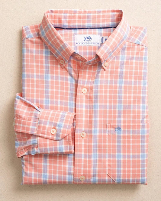 Southern Tide Sport Shirts Petal Pink Beckenham Plaid Intercoastal Long Sleeve Sport Shirt