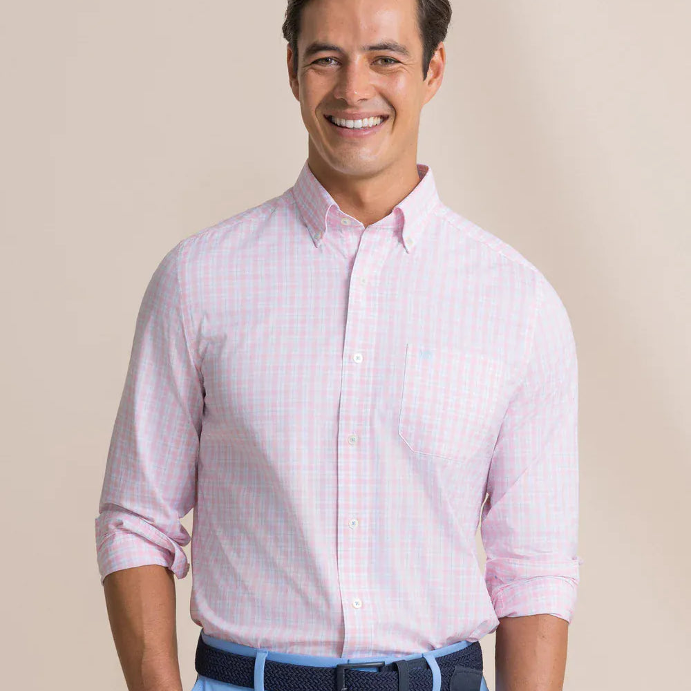 Southern Tide Sport Shirts Precheck Plaid Coastal Breeze® Sport Shirt in Orchid Pink