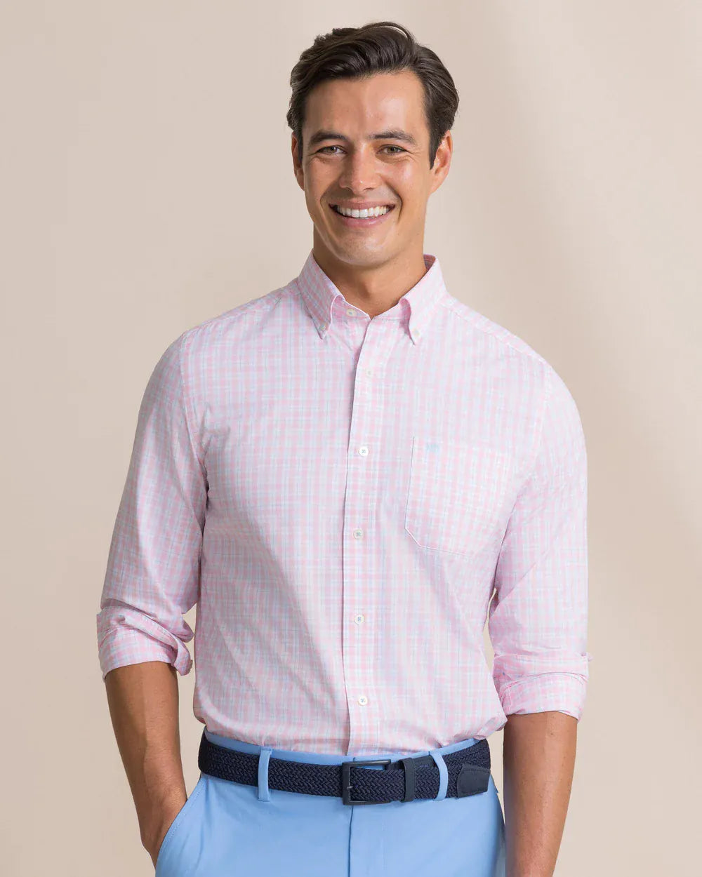 Southern Tide Sport Shirts Precheck Plaid Coastal Breeze® Sport Shirt in Orchid Pink