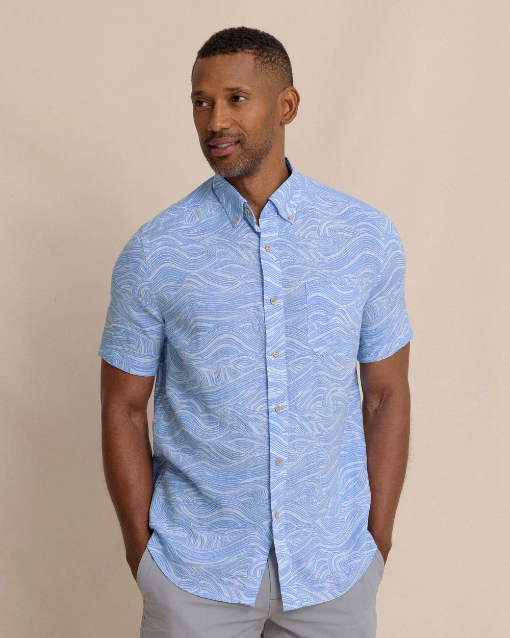 Southern Tide Sport Shirts Rolling Waves Linen Sport Shirt