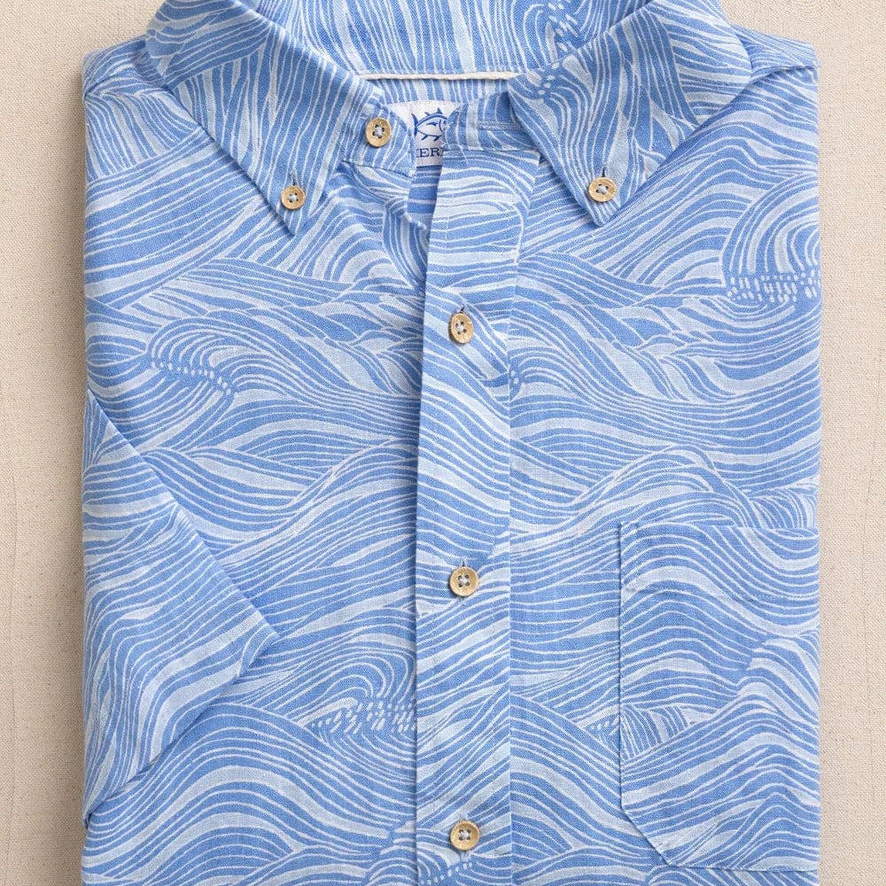 Southern Tide Sport Shirts Rolling Waves Linen Sport Shirt