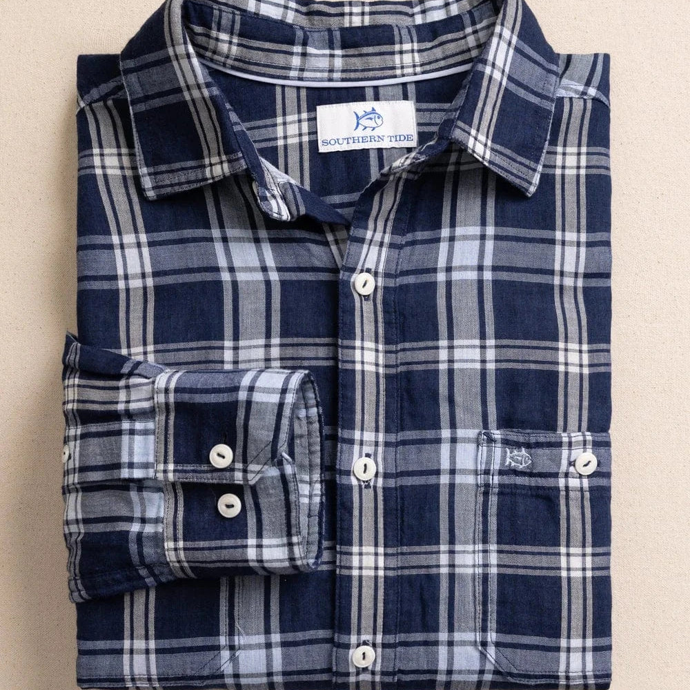 Southern Tide Sport Shirts Somerset Plaid Heather Double Cloth Long Sleeve Sport Shirt