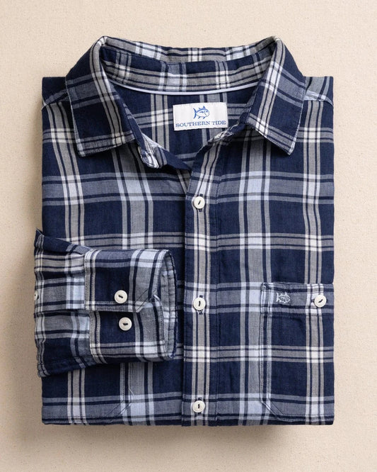 Southern Tide Sport Shirts Somerset Plaid Heather Double Cloth Long Sleeve Sport Shirt