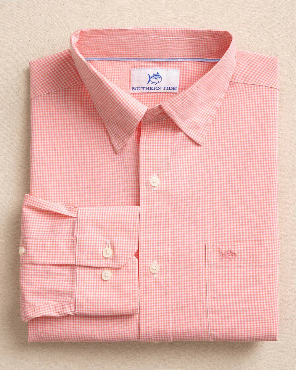 Southern Tide Sport Shirts SUNKIST CORAL / S Charleston Parkwood Micro-Gingham Long Sleeve Sport