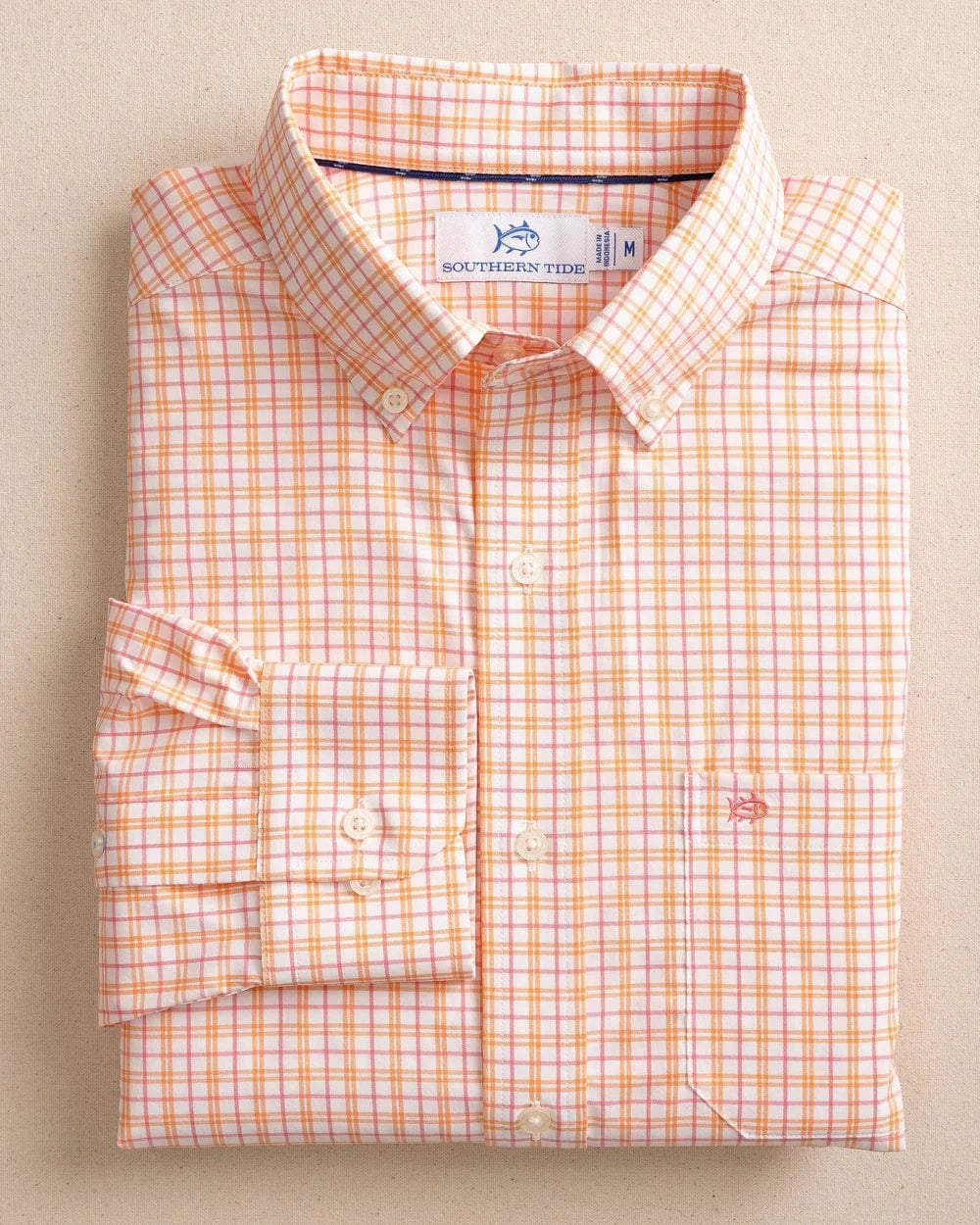 Southern Tide Sport Shirts Turnberry Plaid Intercoastal Long Sleeve Sport Shirt - Peach Parfait