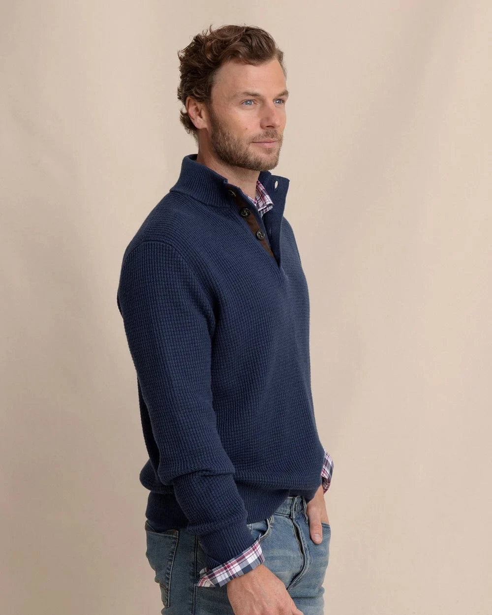 Southern Tide Sweaters Bass Creek Heather Quarter Button Sweater