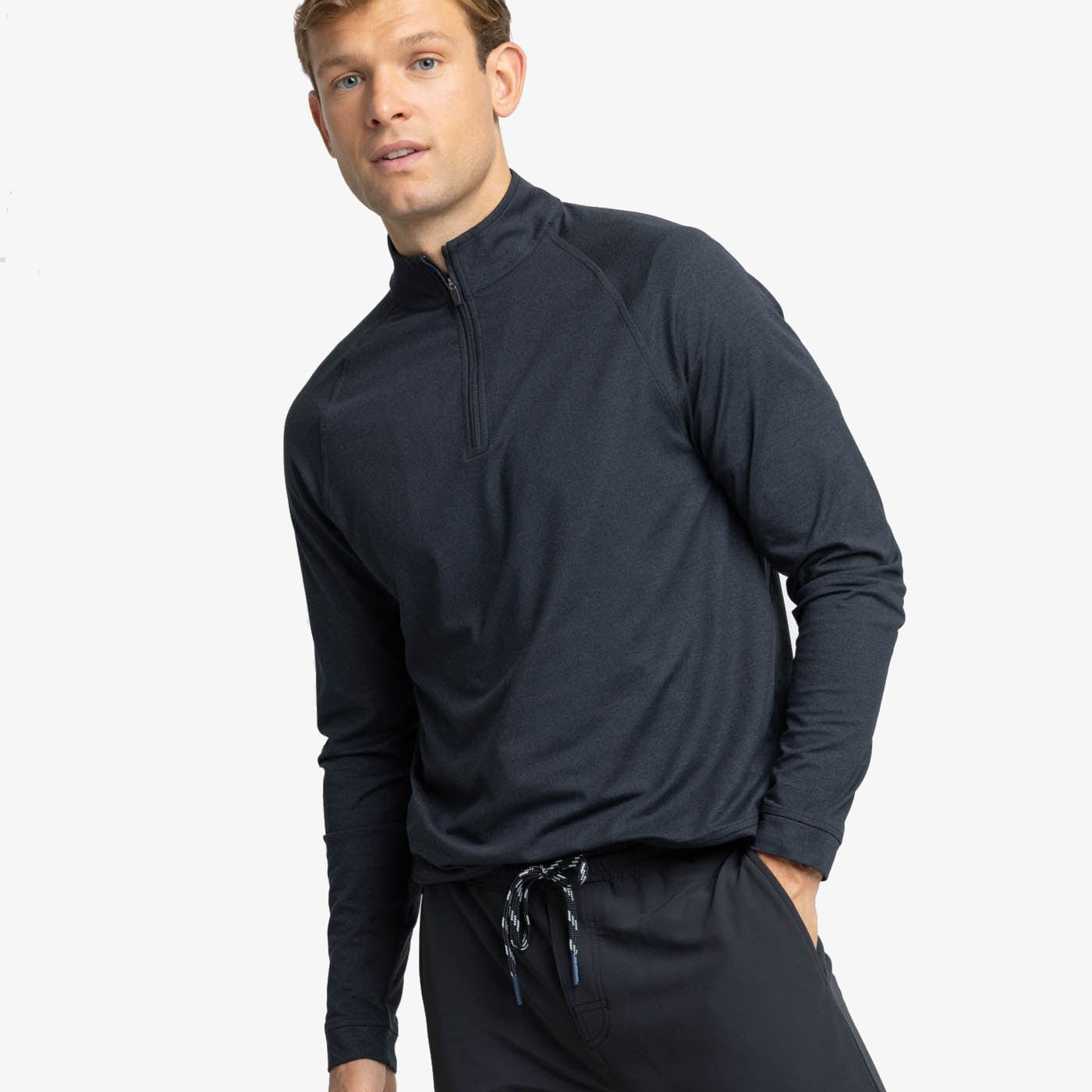 Southern Tide Sweaters Cruiser Heather Quarter Zip Pullover- Caviar Black