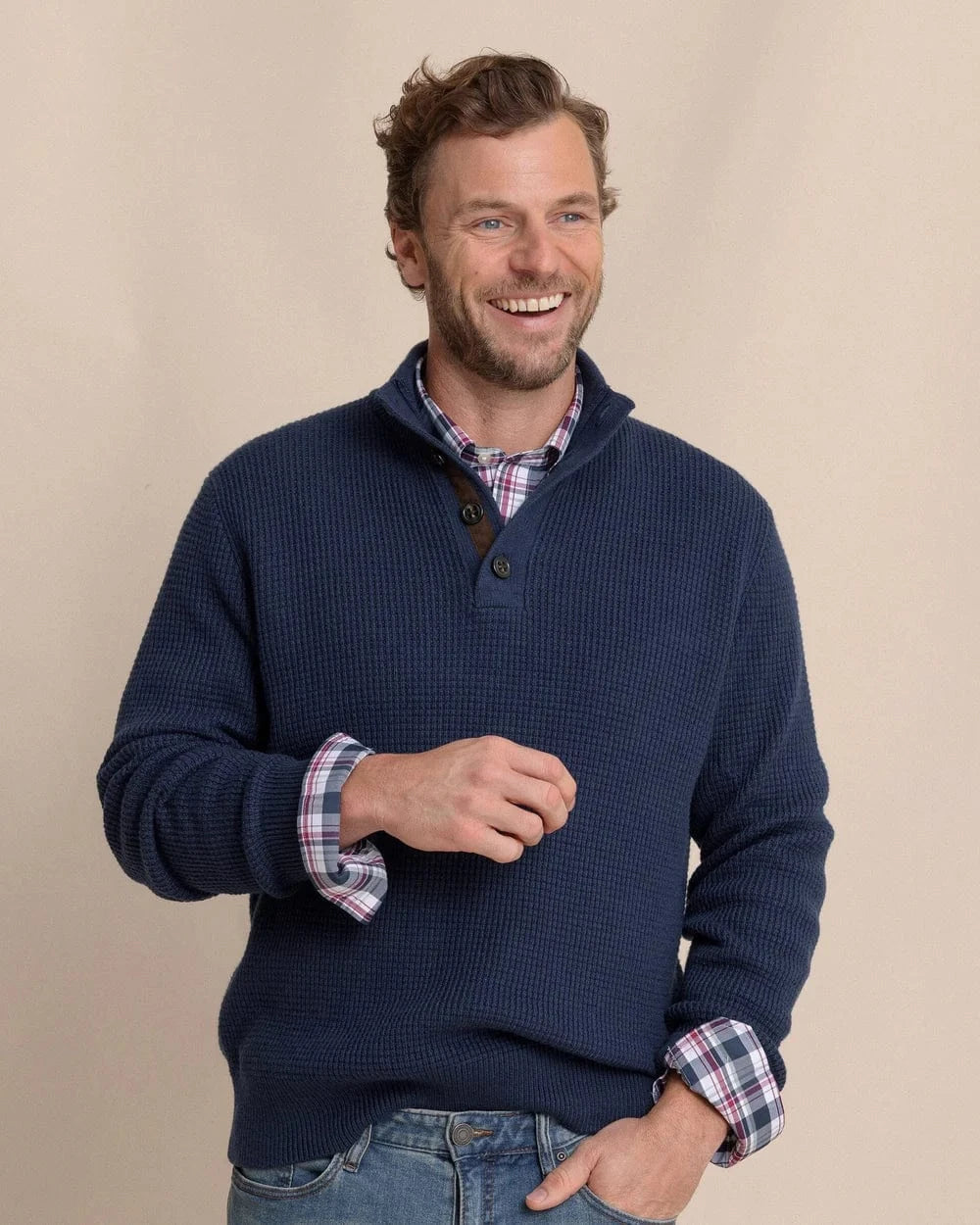 Southern Tide Sweaters HEATHER DRESS BLUE / S Bass Creek Heather Quarter Button Sweater