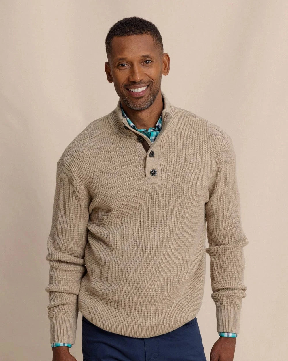 Southern Tide Sweaters HEATHER SANDSTONE KHAKI / S Bass Creek Heather Quarter Button Sweater