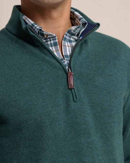 Southern Tide Sweaters Oakatie Heather Quarter Zip Sweater- Heather Salt Meadow