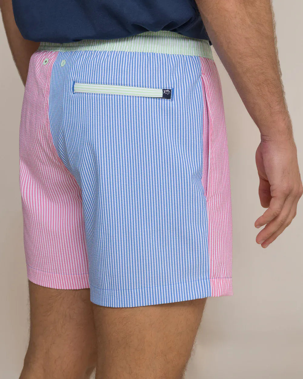 Southern Tide Swimwear Colorblock Seersucker Stripe Maritime Swim Trunk