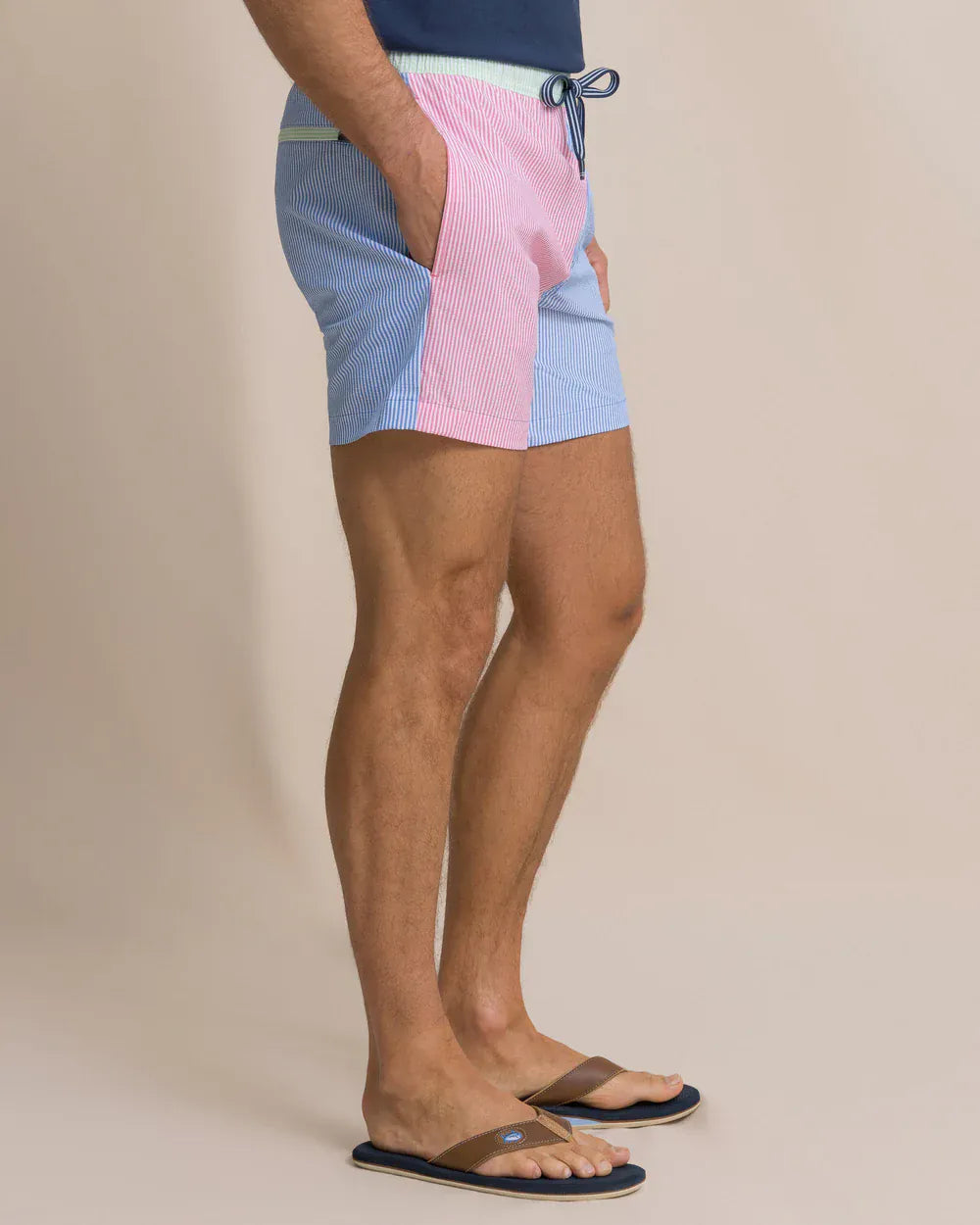 Southern Tide Swimwear Colorblock Seersucker Stripe Maritime Swim Trunk