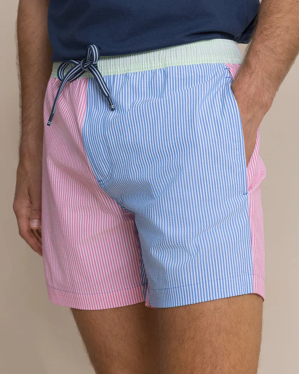 Southern Tide Swimwear Colorblock Seersucker Stripe Maritime Swim Trunk