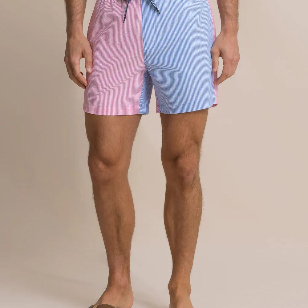 Southern Tide Swimwear Colorblock Seersucker Stripe Maritime Swim Trunk