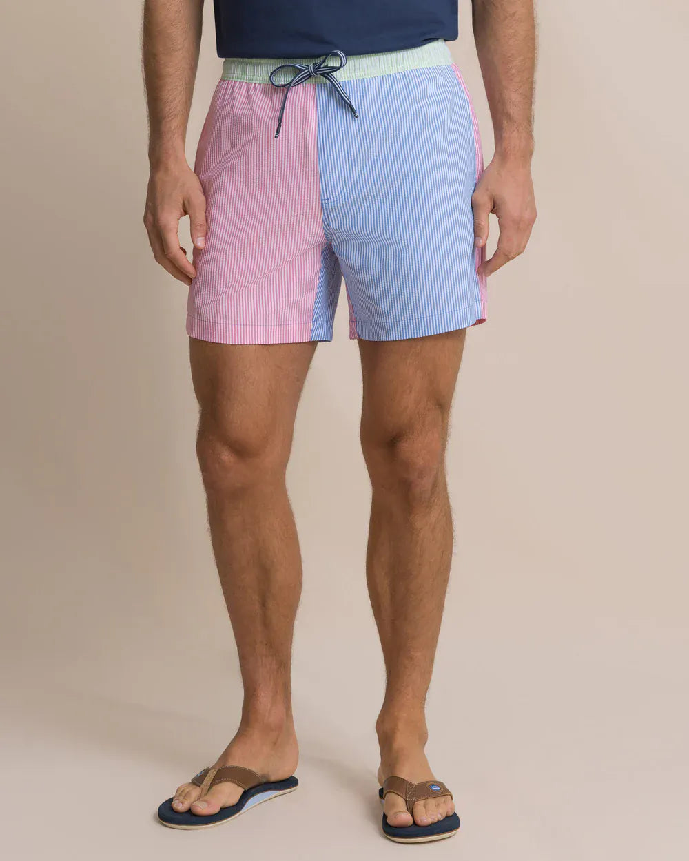 Southern Tide Swimwear Colorblock Seersucker Stripe Maritime Swim Trunk