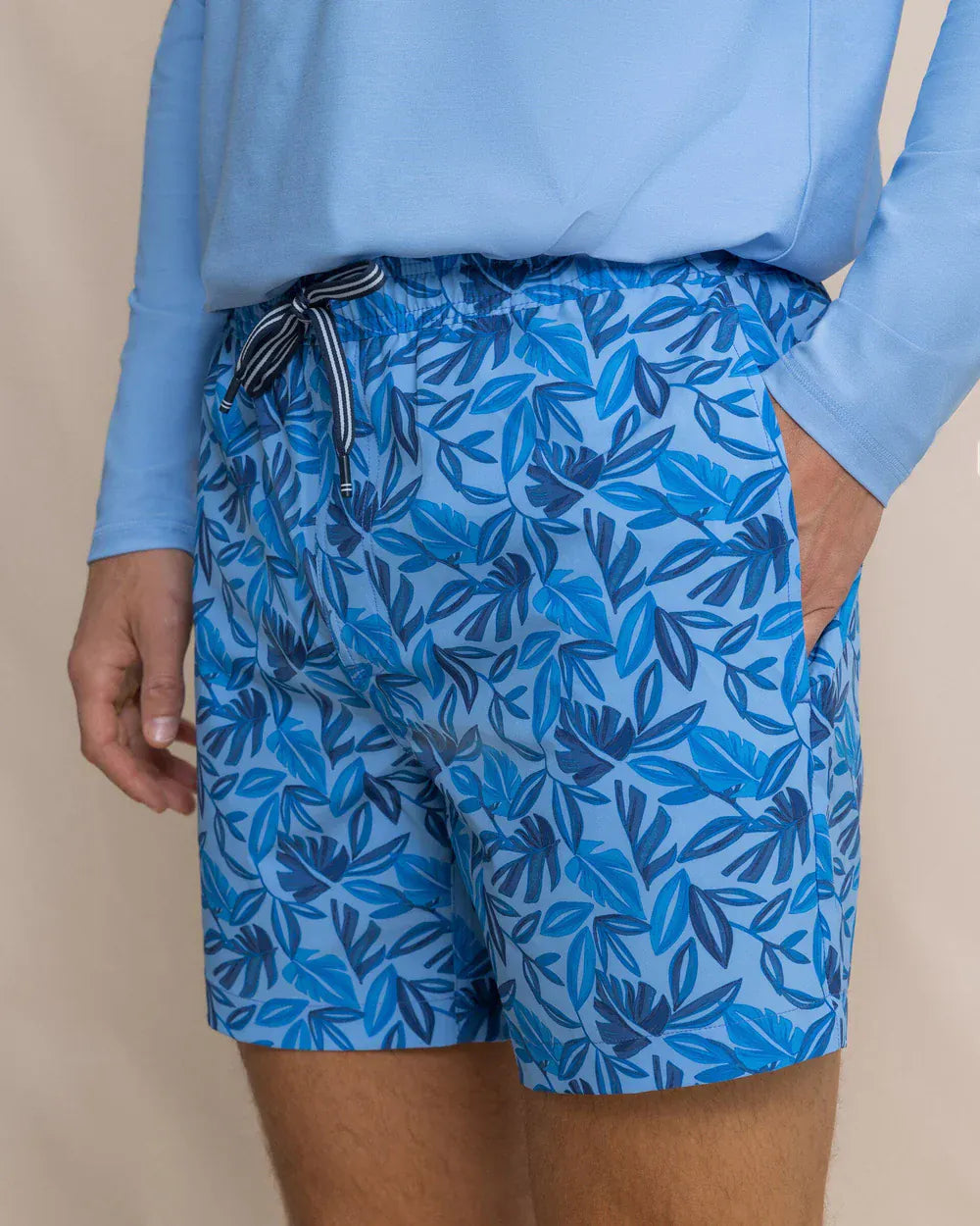 Southern Tide Swimwear Island Fronds Maritime Swim Trunk in Blue Stream