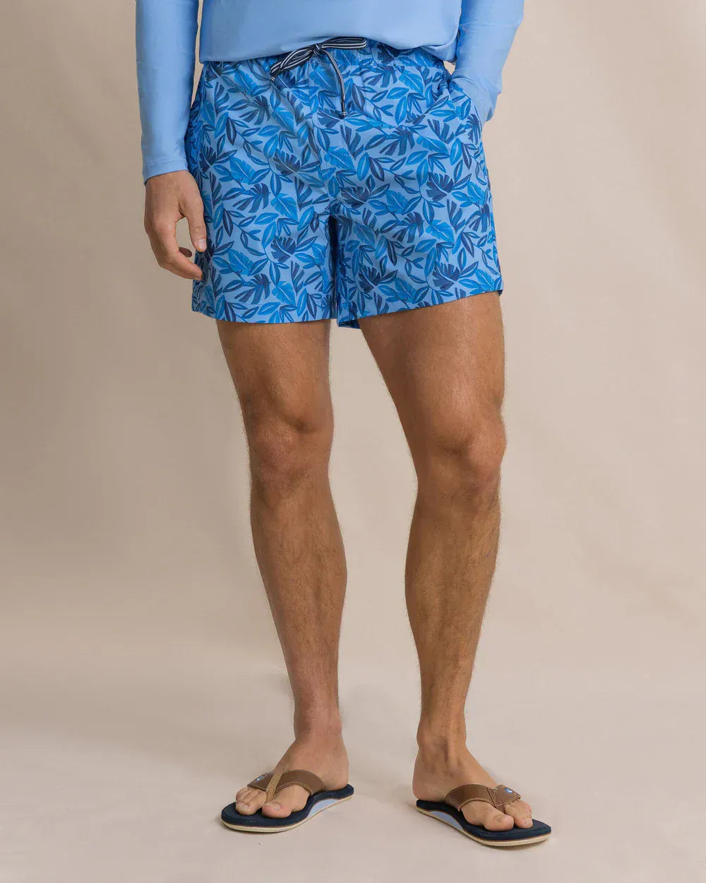 Southern Tide Swimwear Island Fronds Maritime Swim Trunk in Blue Stream