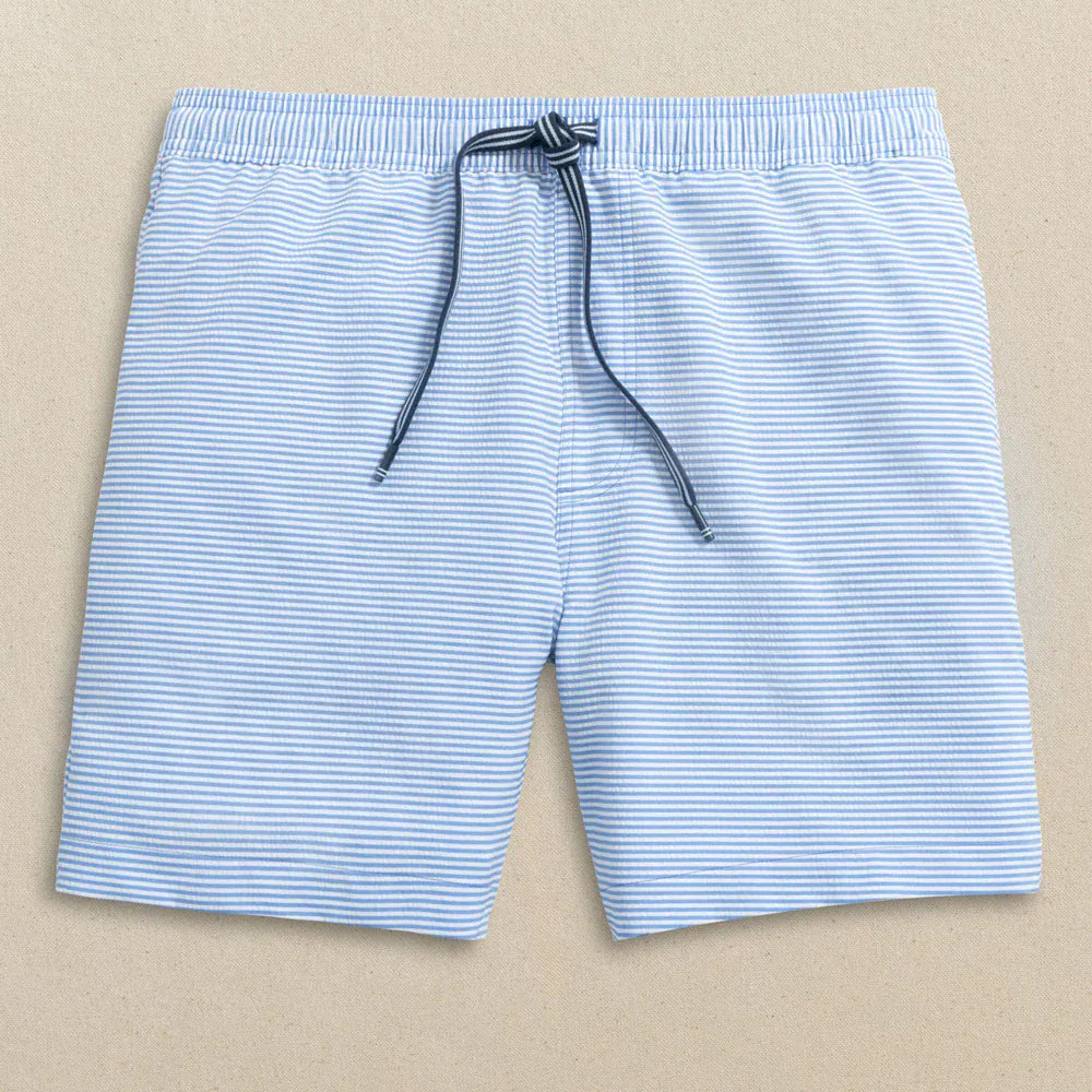 Southern Tide Swimwear Seersucker Stripe Maritime Swim Trunk in Blue Stream