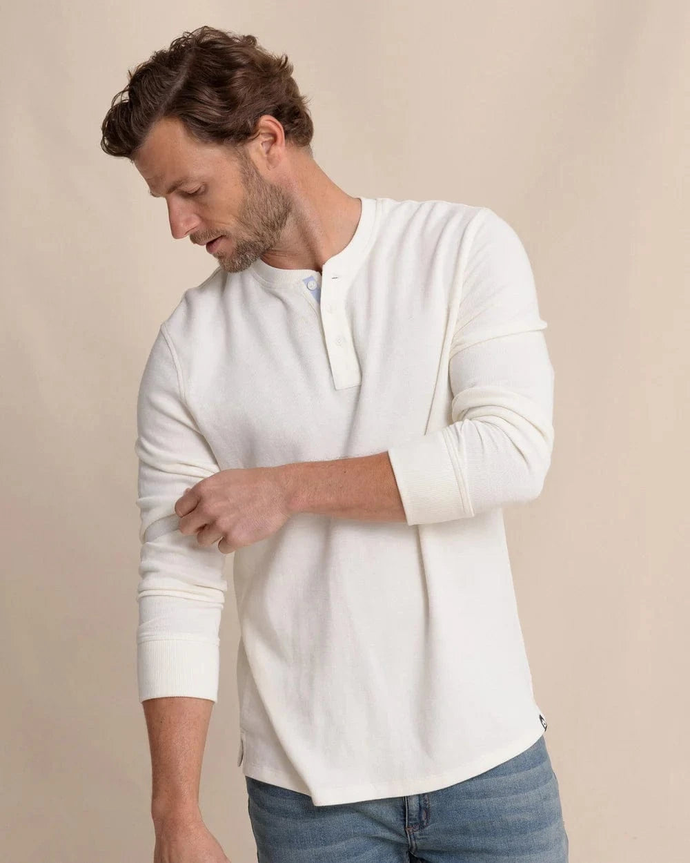 Southern Tide T-Shirts SAND WHITE / S Riveroak Rib Knit Henley